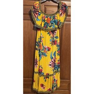 Flying Tomato Sun‎ Dress Maxi Yellow Boho Floral Ruffle Size Med